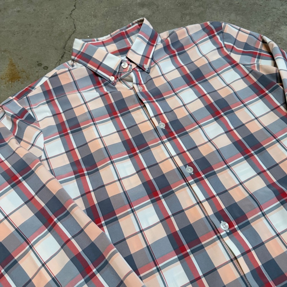 Mizzen+Main Button Down Mens Large Trim Fit Orange Grey Plaid Leeward Collection